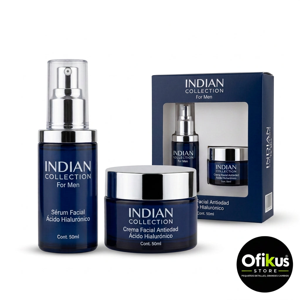 Kit Sérum Facial y Crema Antiedad Masculina Indian Collection
