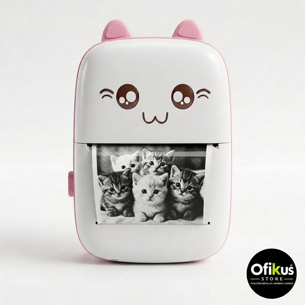 Mini Impresora Térmica Kawaii Gatito — Bluetooth Portátil Sin Tinta