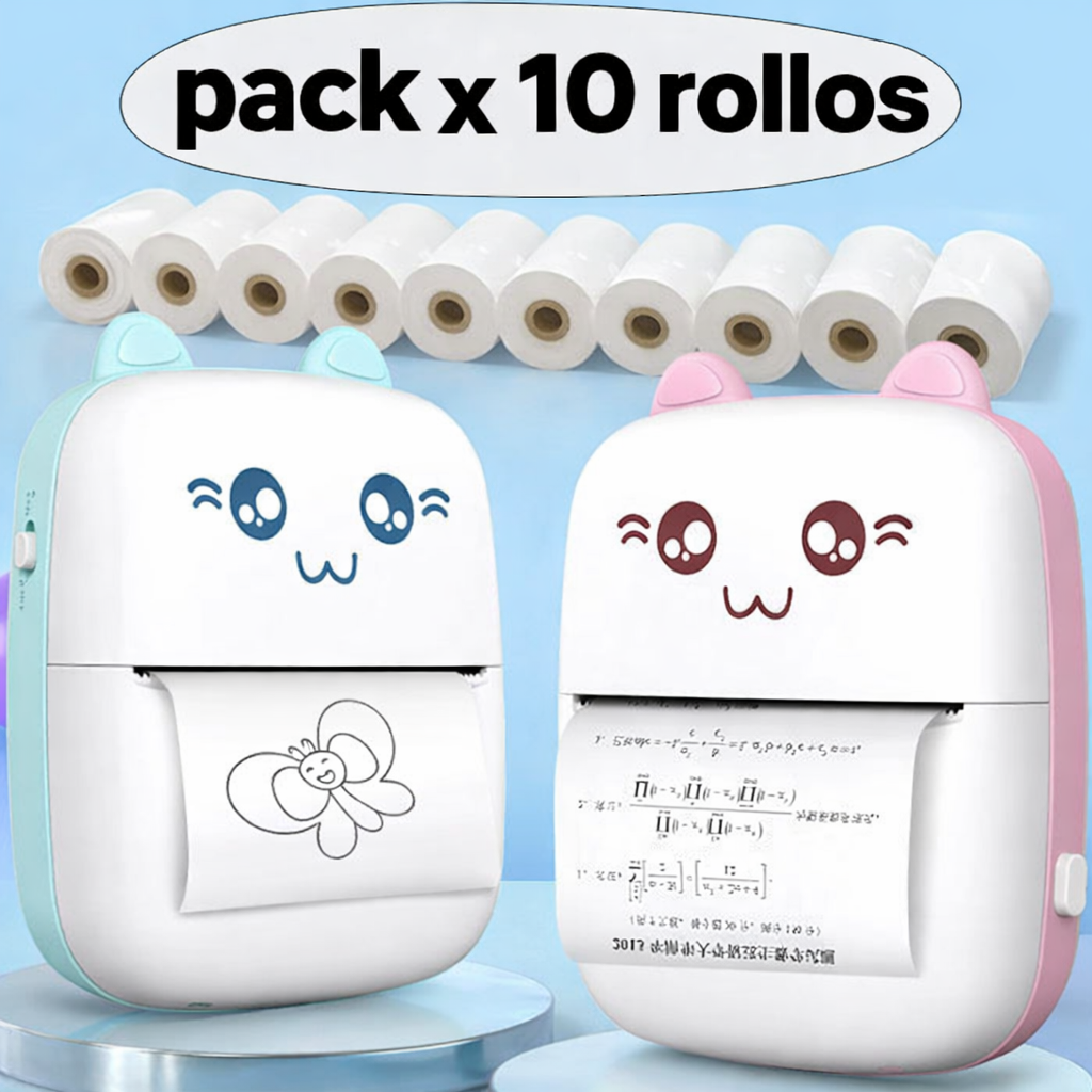 Mini Impresora Térmica Portátil + Pack 10 Rollos - Sin Tinta Bluetooth