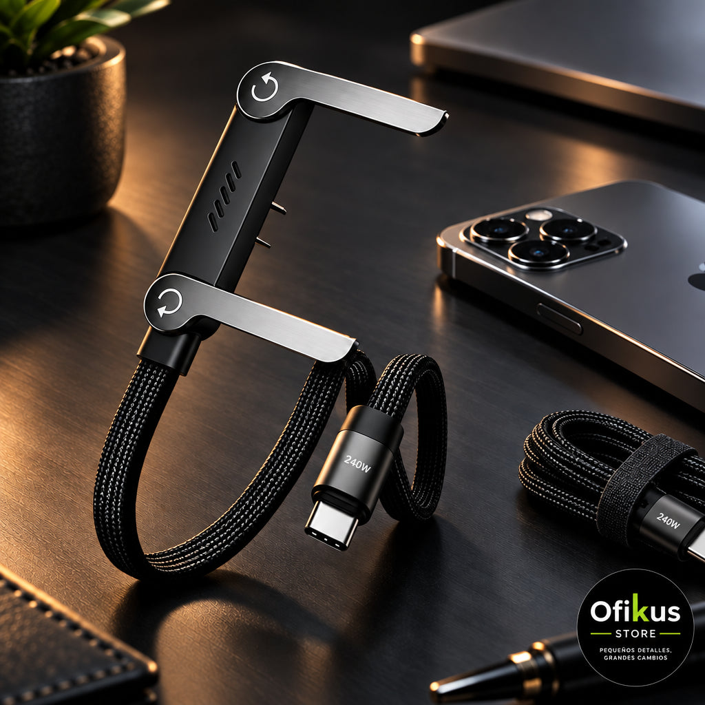 Cable de Carga Rápida con Soporte Plegable 2 en 1 (USB-C)