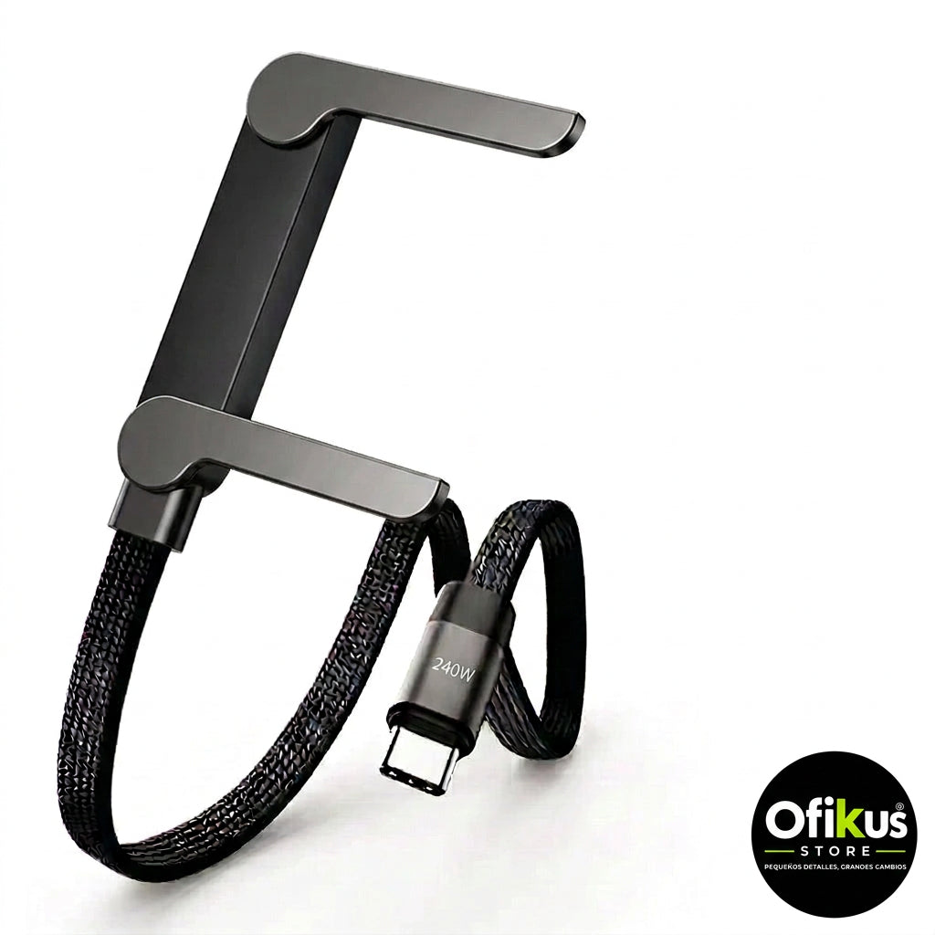 Cable de Carga Rápida con Soporte Plegable 2 en 1 (USB-C)