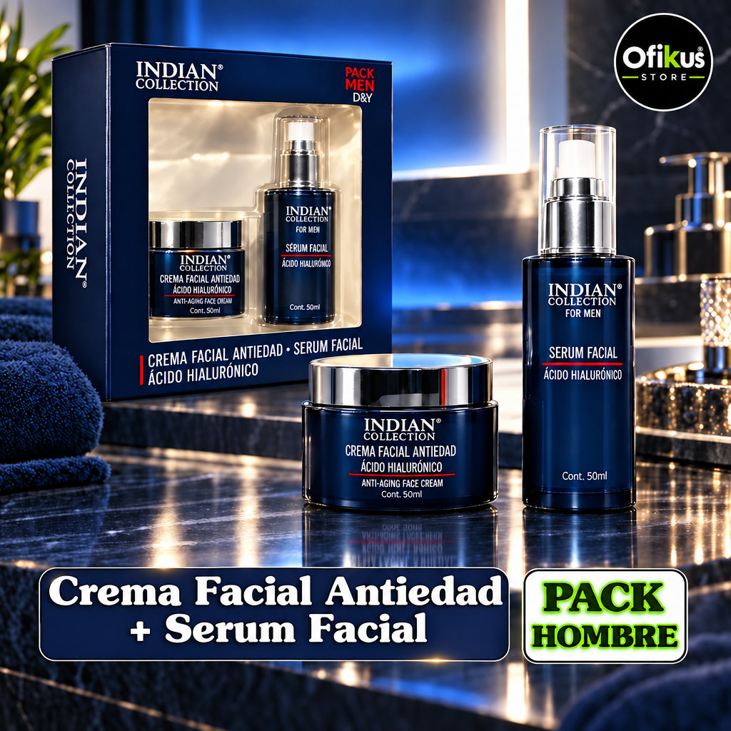Kit Sérum Facial y Crema Antiedad Masculina Indian Collection