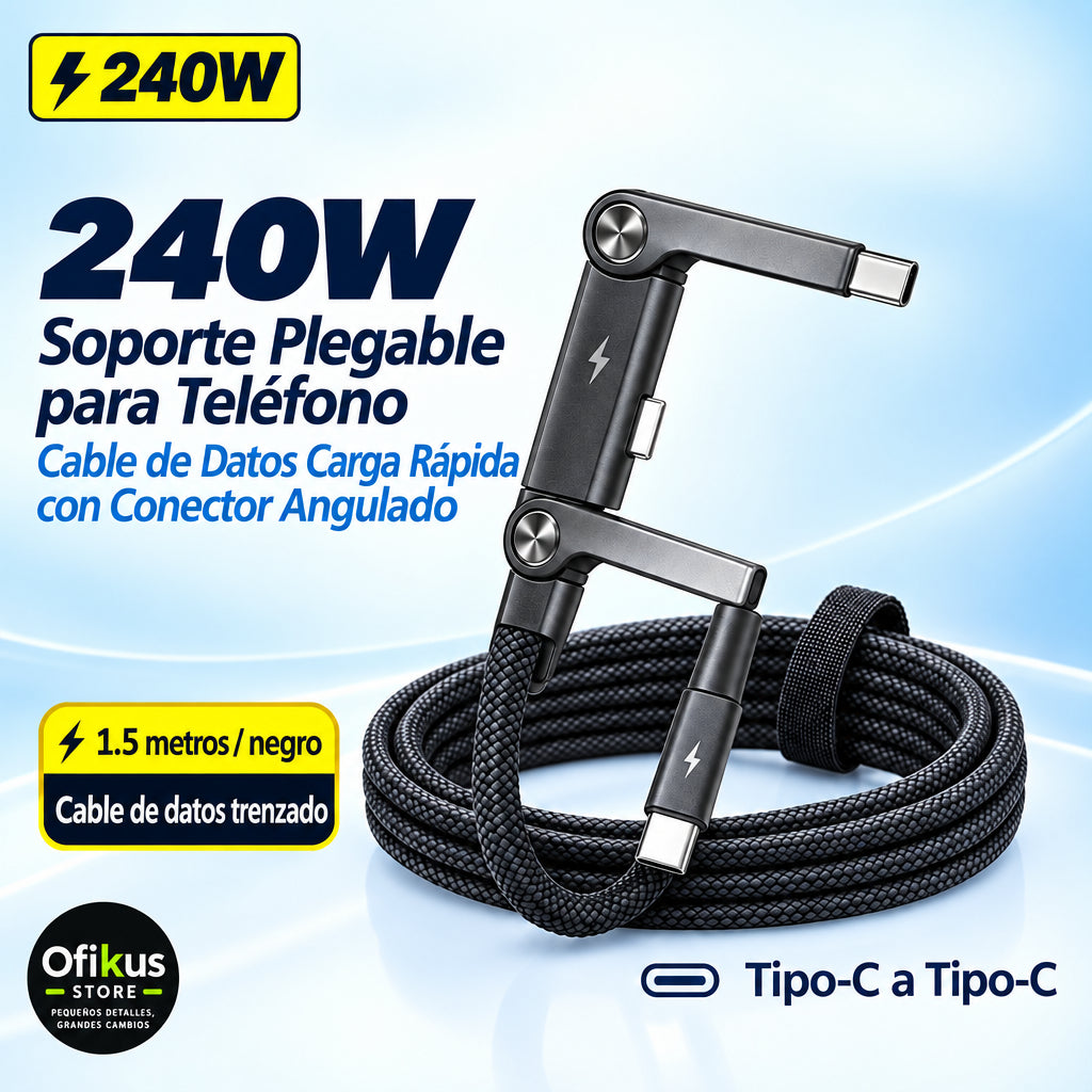 Cable de Carga Rápida con Soporte Plegable 2 en 1 (USB-C)