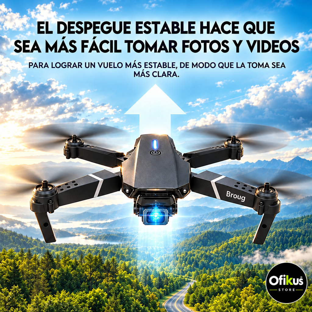 Dron despegue estable con logo Ofikus