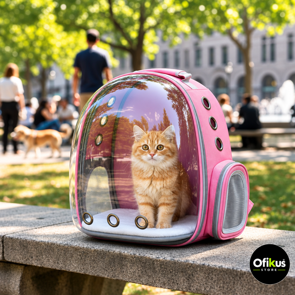 Mochila gato banca parque