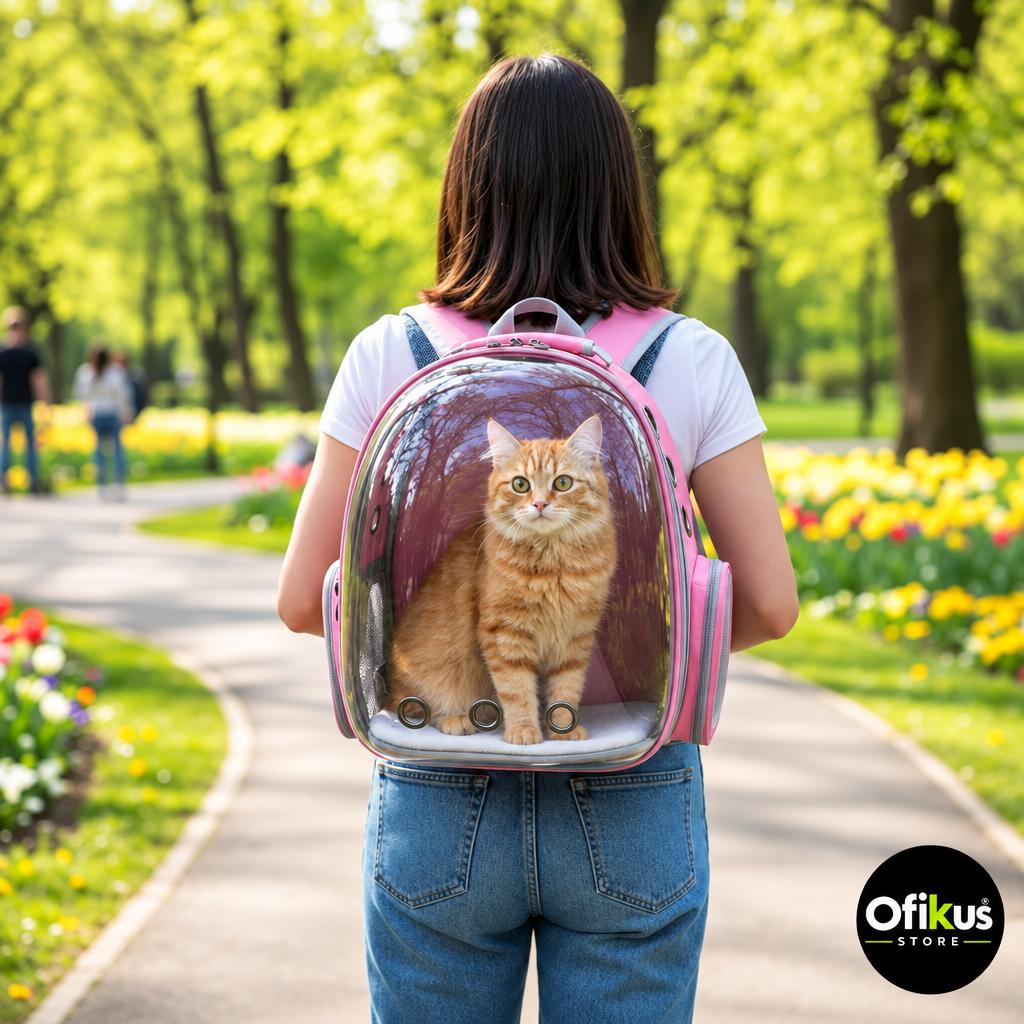 Mochila mujer caminando parque