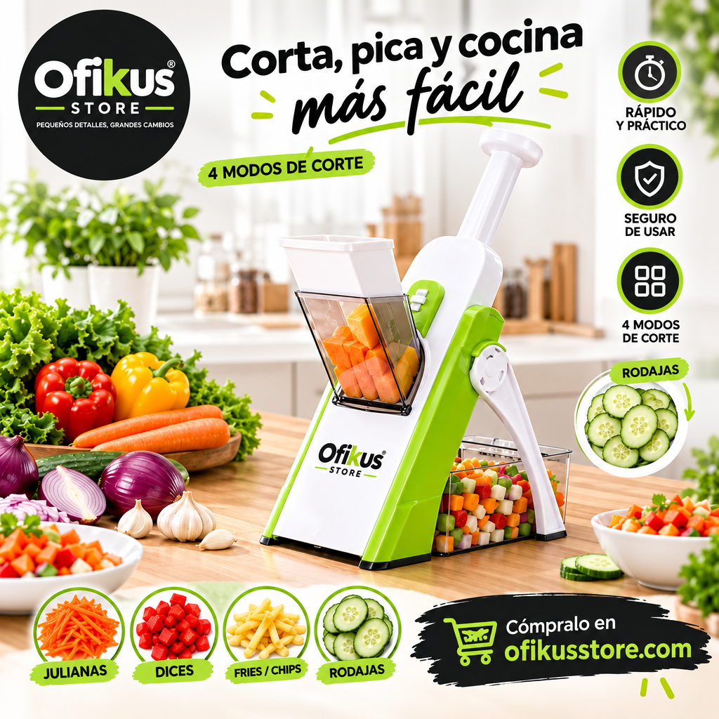 Picador y Cortador de Verduras Multiuso 4 en 1 — Pica, Rebana y Ralla